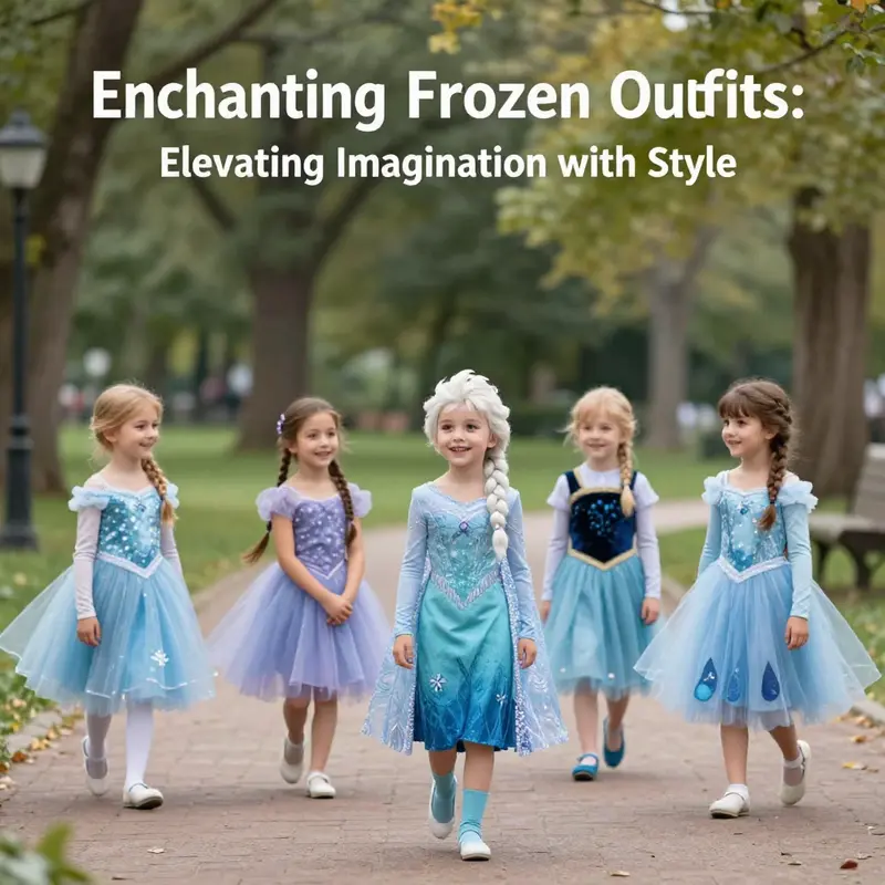 A group of children in Frozen tutu outfits playing joyfully in an outdoor park.