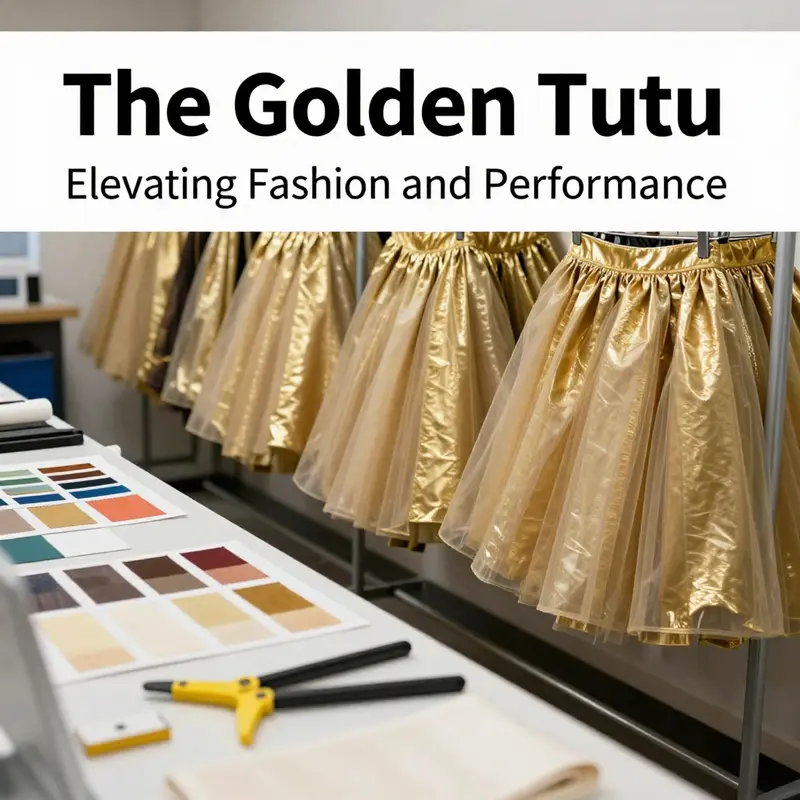 Detailed view of the layers and material composition of a gold tutu skirt highlighting its elegance and craftsmanship.