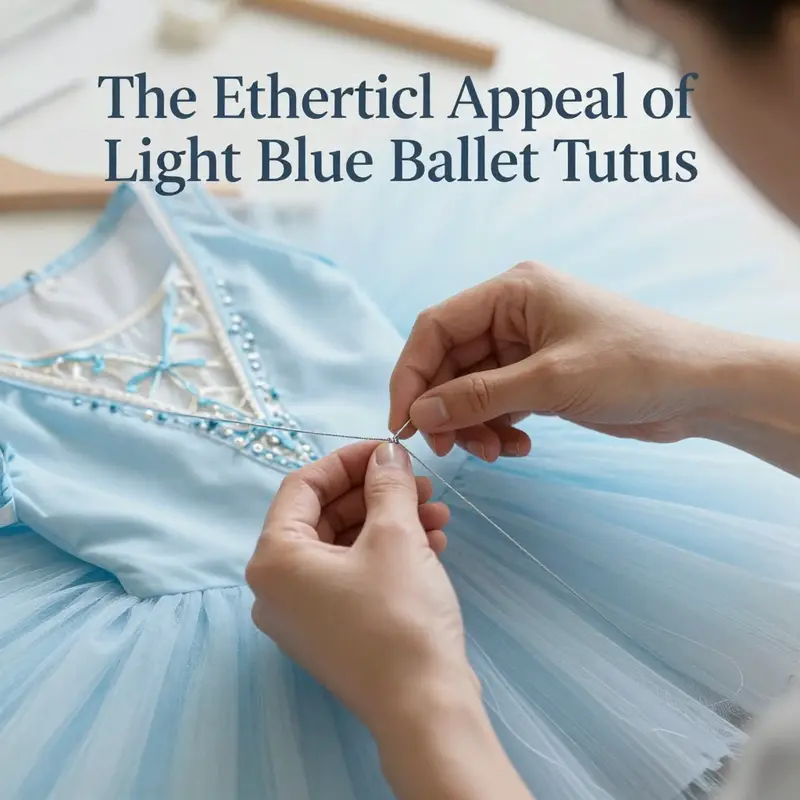 An illustration of the exquisite design elements of a light blue ballet tutu, showcasing its layers and elegance.