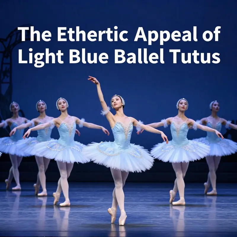 An illustration of the exquisite design elements of a light blue ballet tutu, showcasing its layers and elegance.