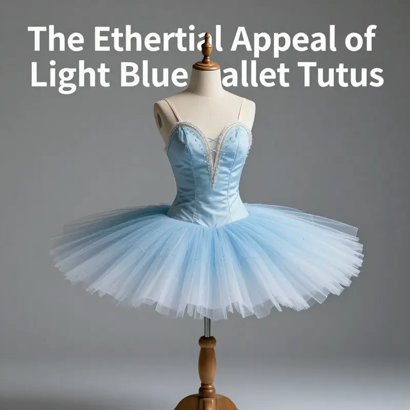 An illustration of the exquisite design elements of a light blue ballet tutu, showcasing its layers and elegance.