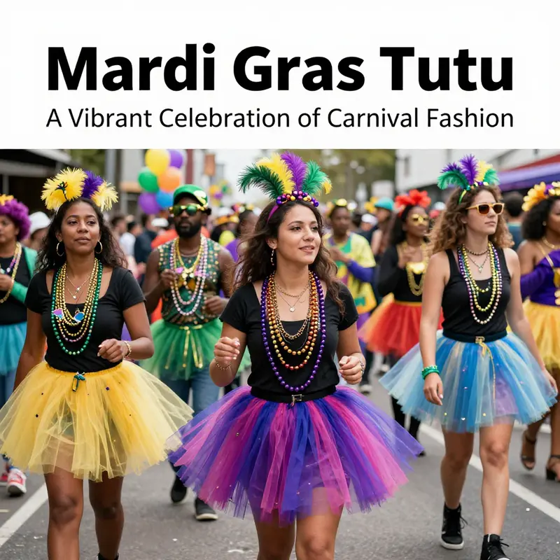 The essence of carnival fashion revealed through colorful Mardi Gras tutus worn by jubilant festival-goers.