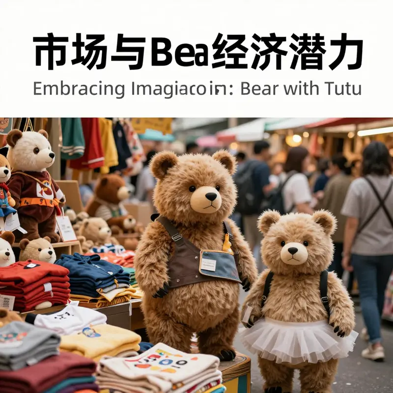 A collection of toys showcasing the enchanting charm of teddy bears dressed in tutus within a colorful toy store.