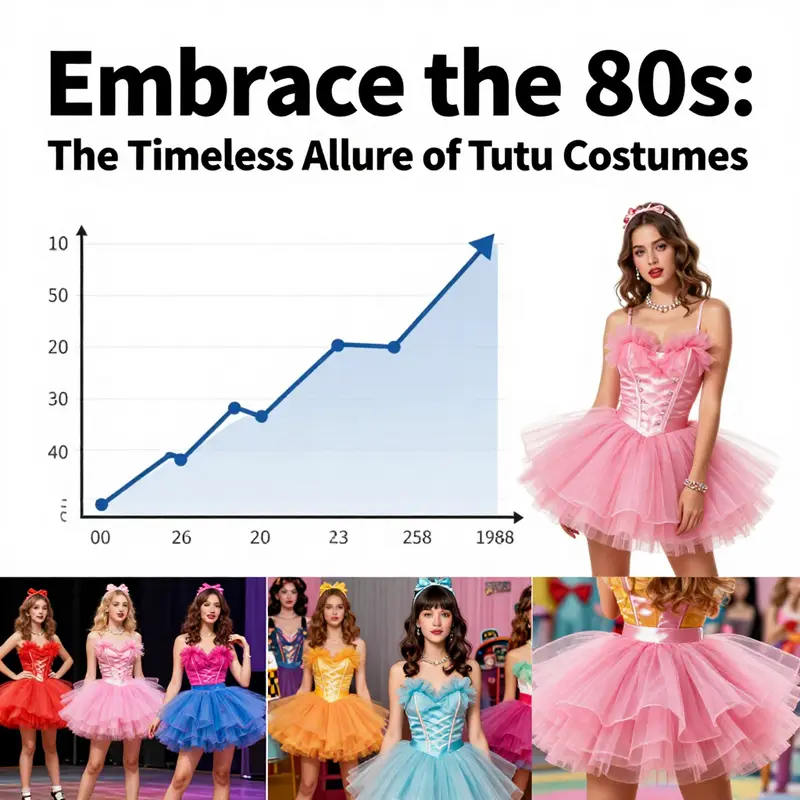 A lively ensemble of friends celebrating the vibrant 80s fashion, captured in their eye-catching tutu costumes.