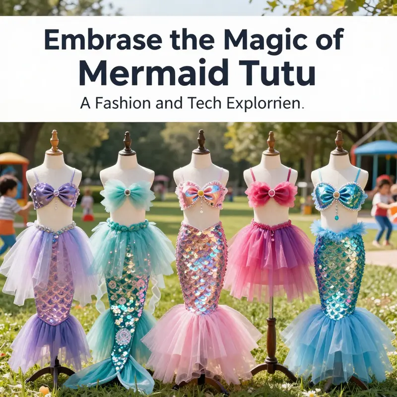 An array of fashionable mermaid tutus showcasing their vibrant colors and dreamy designs, perfect for young fashion enthusiasts.