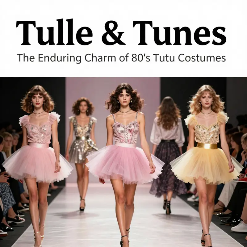 A vibrant collection of 80’s tutu costumes reflecting the decade’s diverse cultural influences.