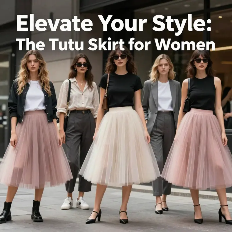 Women showcasing the versatility of tutu skirts through creative styling in a cityscape.