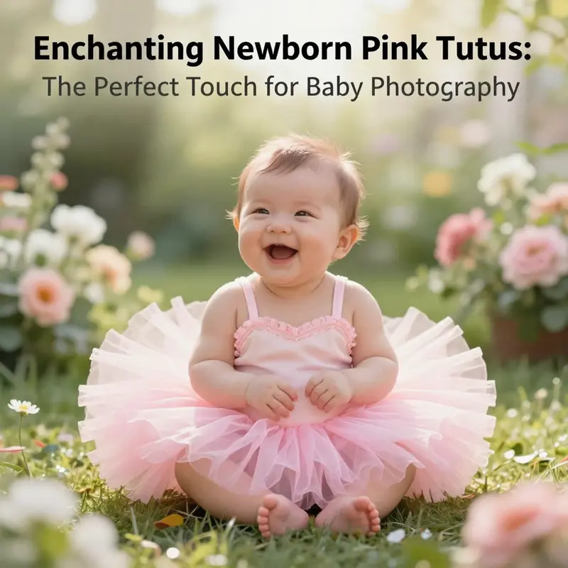 A serene image of a newborn baby in a pink tutu, enjoying a sunny garden setting.