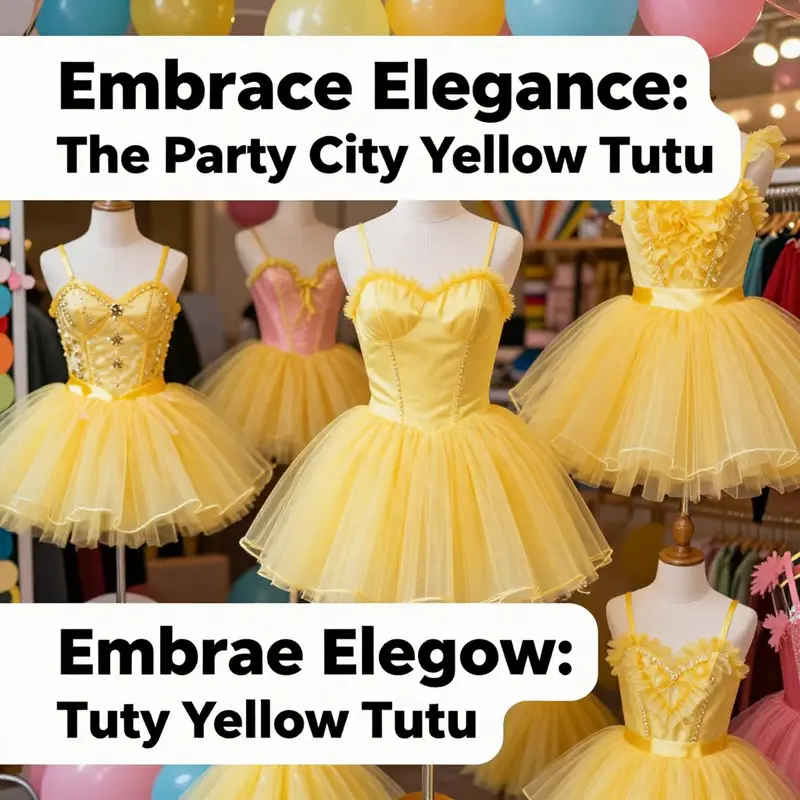 A vibrant assortment of yellow tutus from Party City, showcasing styles suitable for various celebrations.