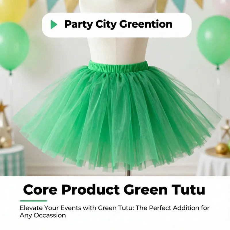 The iconic Party City Green Tutu in all its vibrant glory, perfect for any festive occasion.