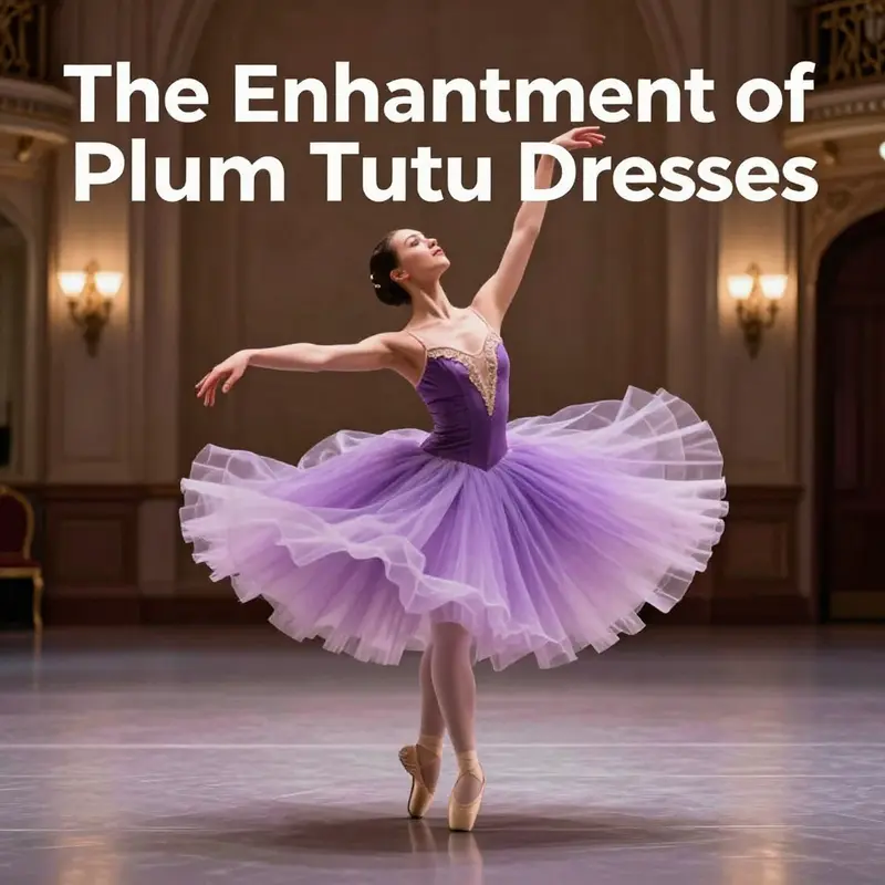 A dancer embodies the elegance of ballet in a plum tutu dress, showcasing the strong inspiration from ballet fashion.