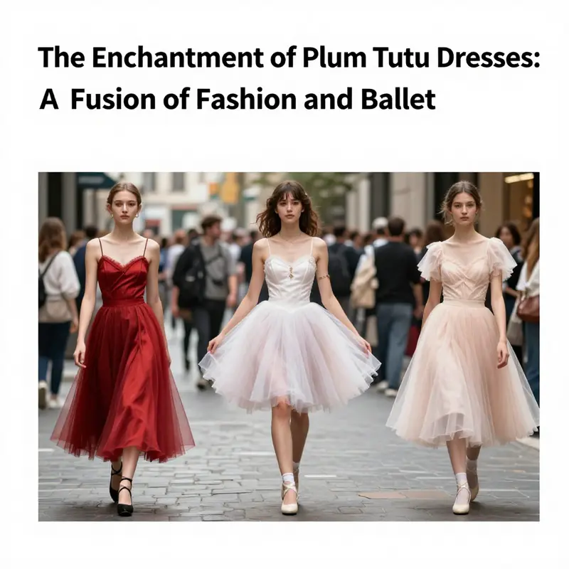 A dancer embodies the elegance of ballet in a plum tutu dress, showcasing the strong inspiration from ballet fashion.