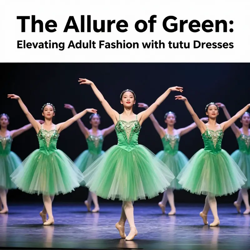 Dancers in green tutus performing on stage, highlighting professionalism and artistry.