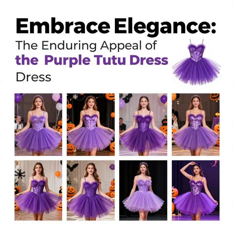Versatility of purple tutu dresses displayed across various events.