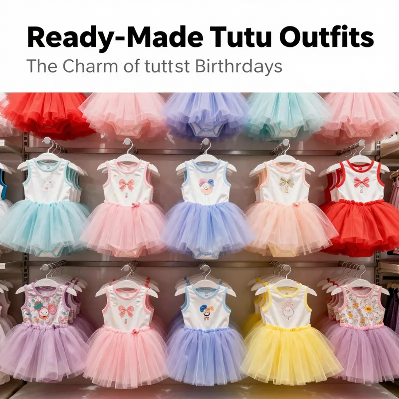 A creative space filled with materials for crafting a personalized tutu outfit for a 1st birthday celebration.