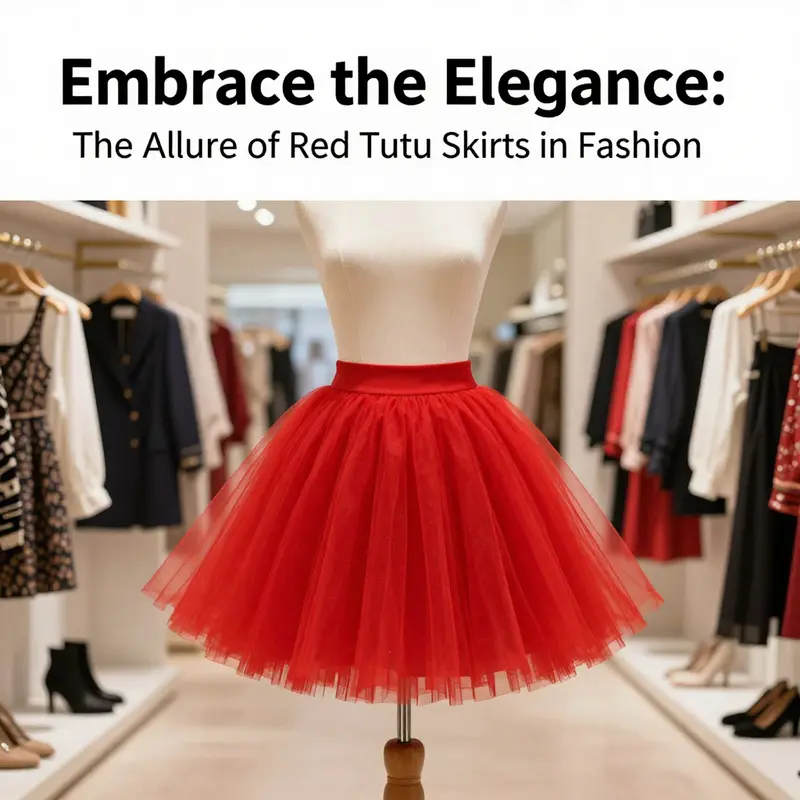 A red tutu skirt showcased on a mannequin in a boutique, capturing its elegance and appeal in fashion.