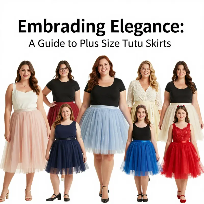 A showcase of various plus size tutu skirt styles tailored for different body shapes.