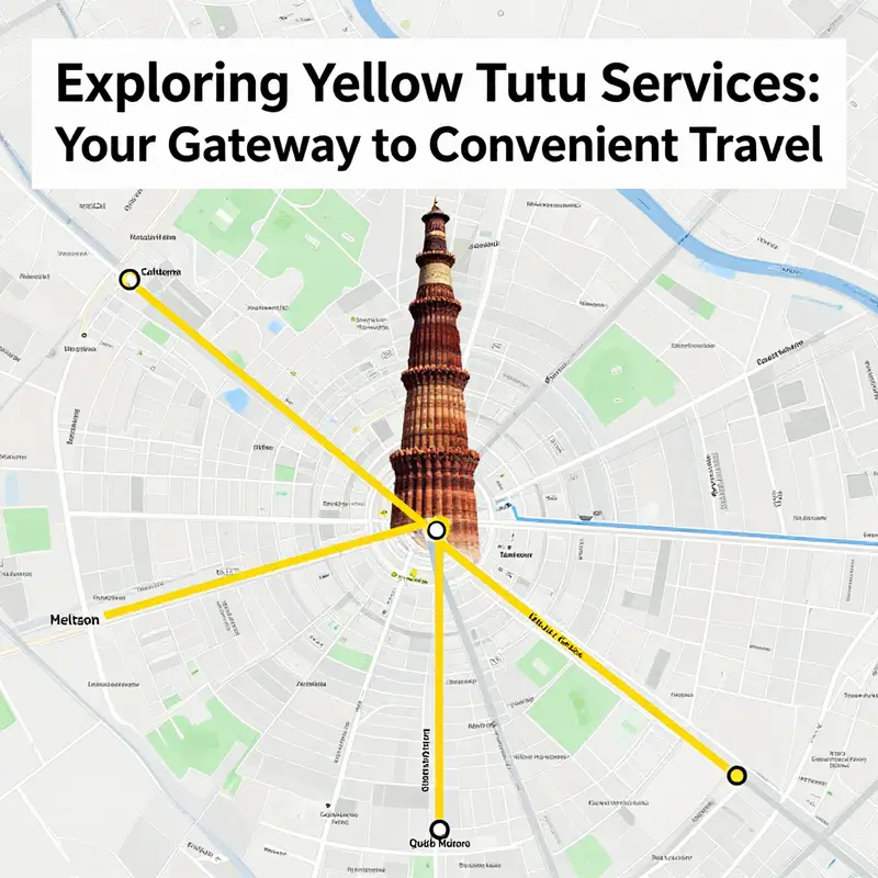 Yellow TUTU cars lined up near Qutub Minar for easy access and convenience.
