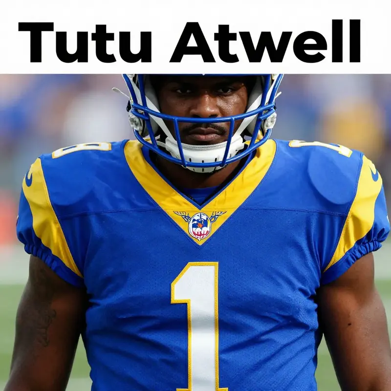 Tutu Atwell proudly wearing his iconic jersey, representing the Los Angeles Rams.