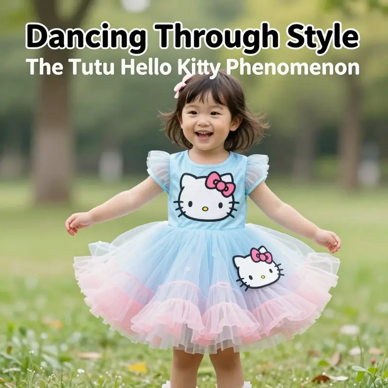 A toddler enjoying playtime in a Tutu Hello Kitty dress, showcasing its design appeal and comfort.