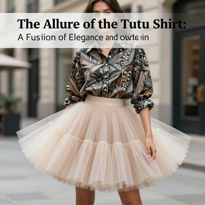 The juxtaposition of a tutu skirt and a stylish shirt illustrates the emergence of the tutu shirt concept.