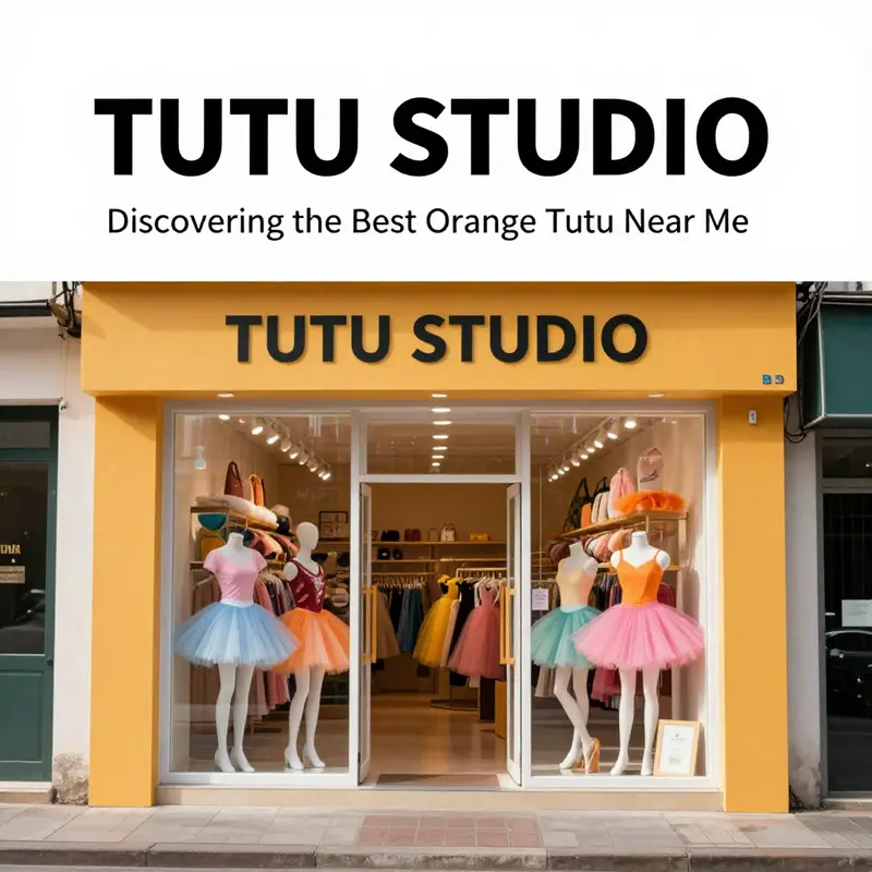 The lively storefront of TUTU STUDIO showcasing colorful tutus.