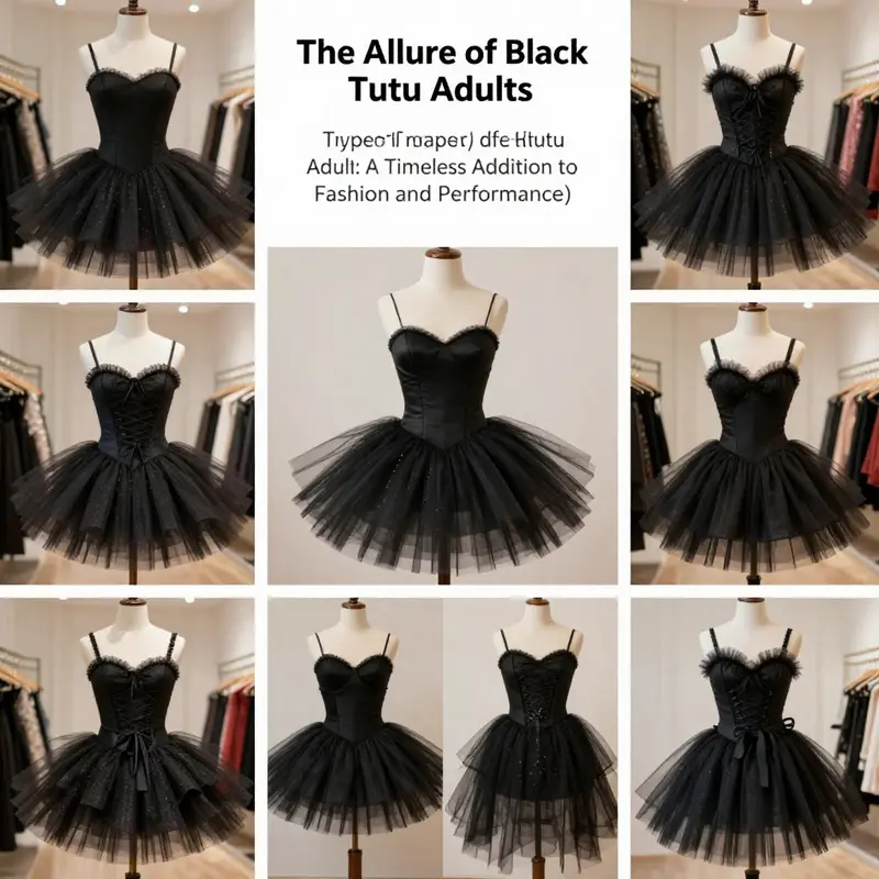 A diverse display of black tutu styles highlighting their unique features.