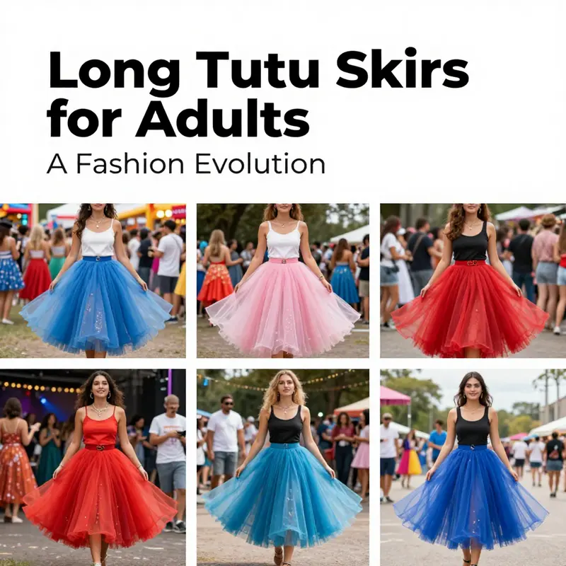 A vibrant urban look featuring an adult wearing a stylish long tutu skirt.