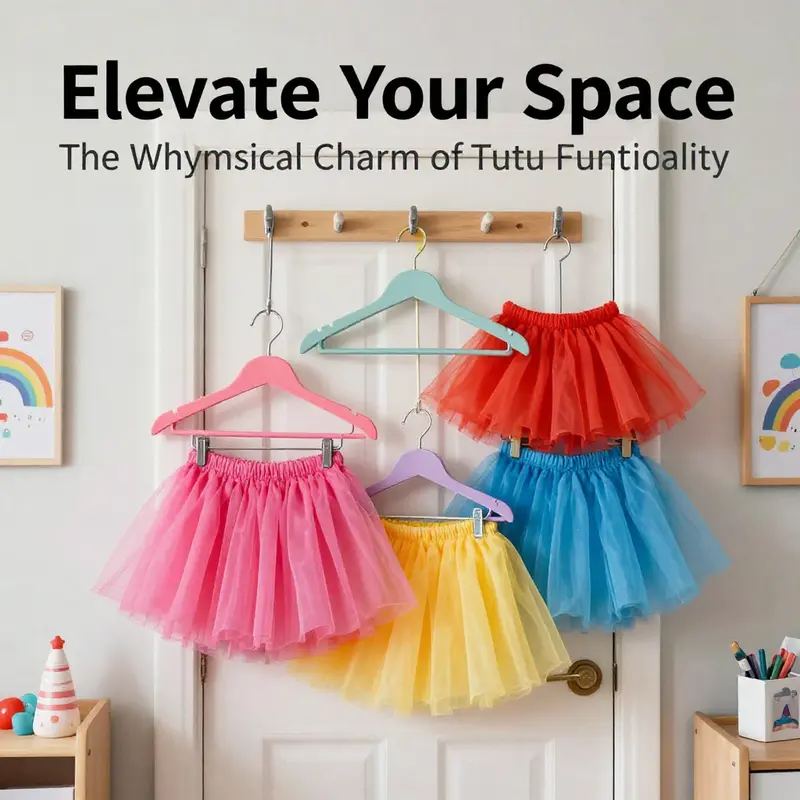 A variety of tutu hangers highlighting their colorful designs and practical uses.