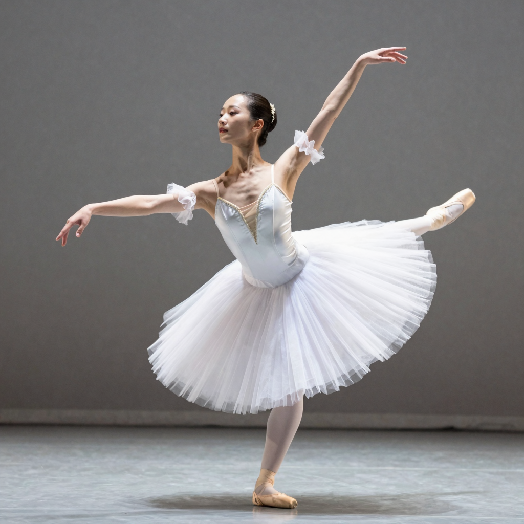 A graceful dancer in a white tutu