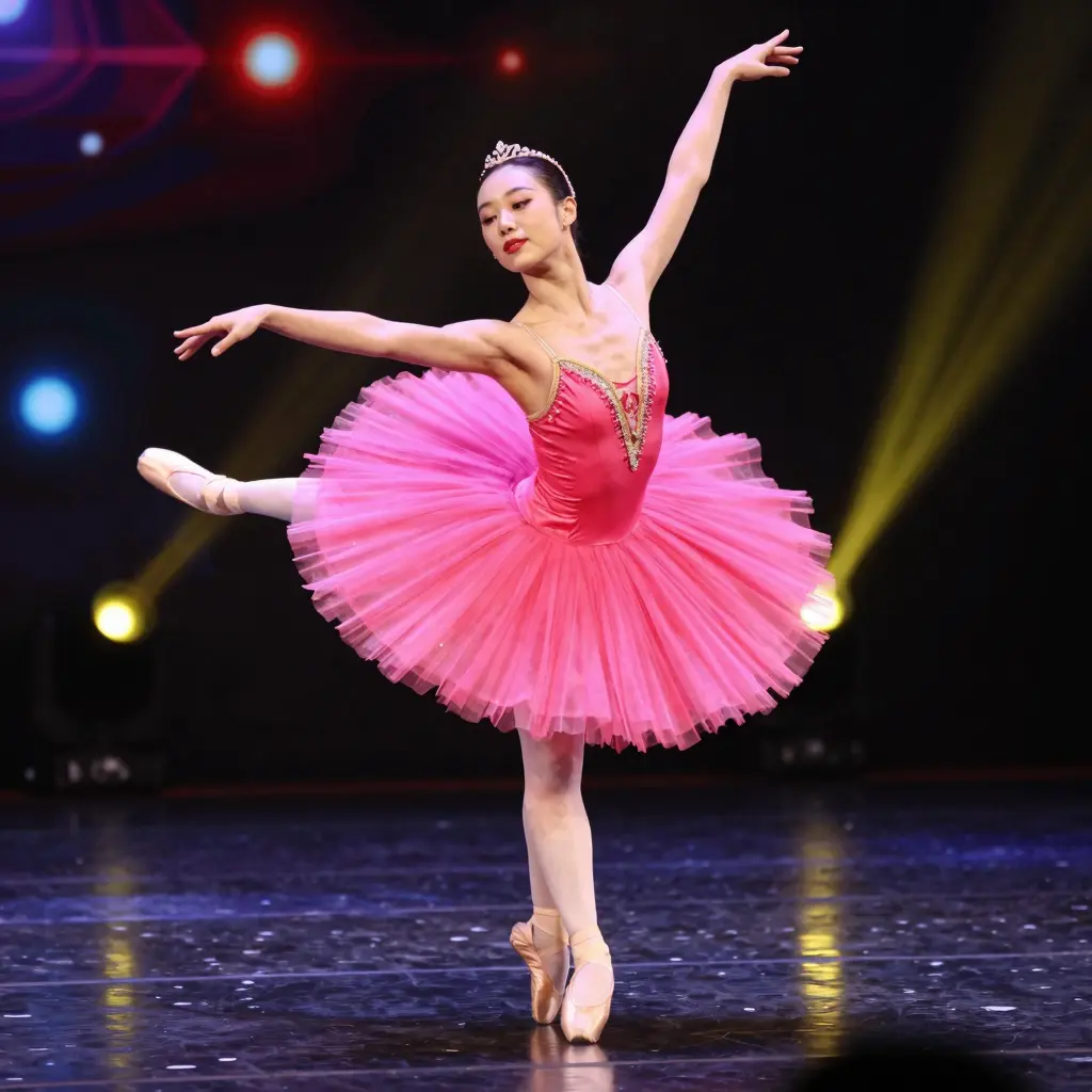 A dancer wearing a vibrant pink tutu