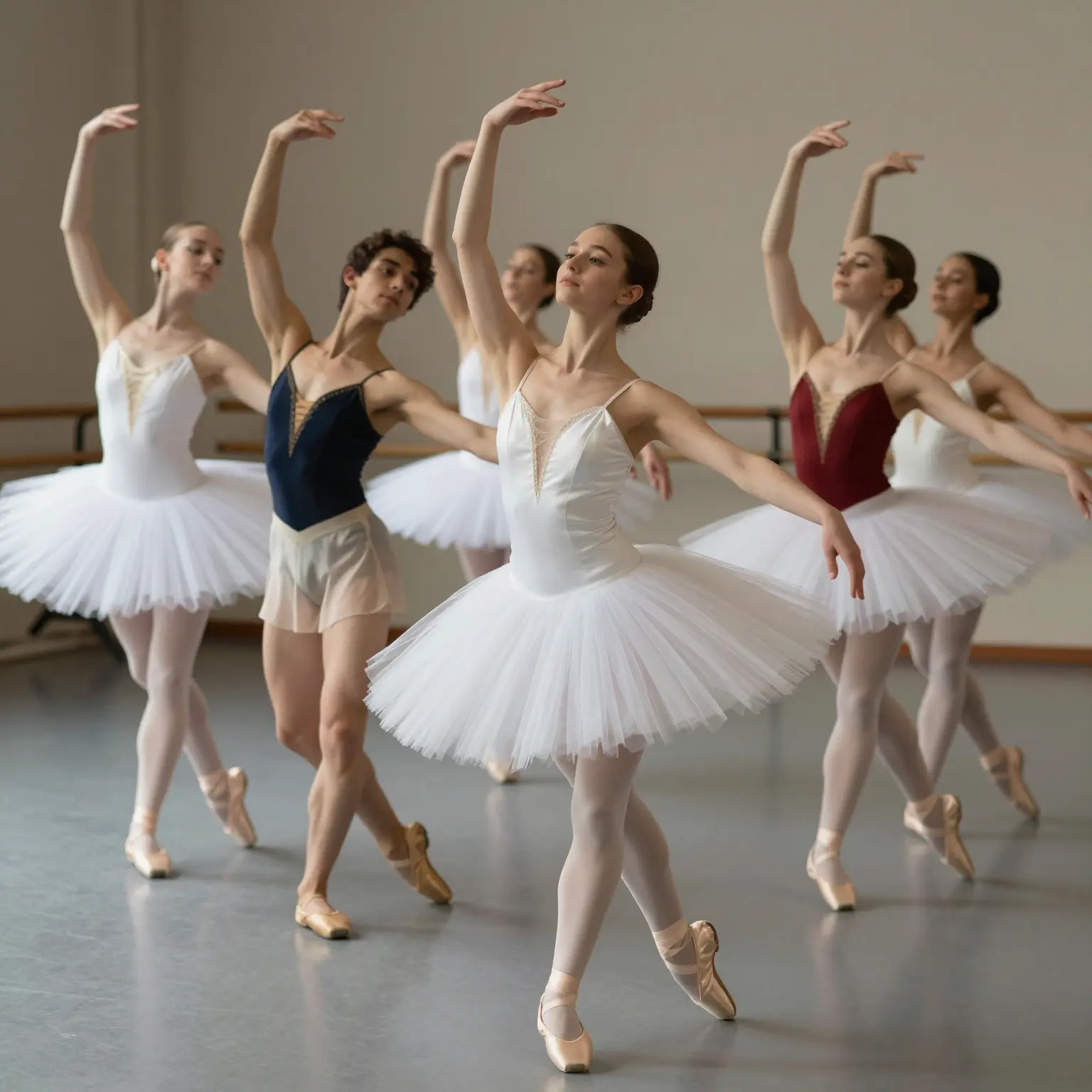 Dancers showcasing different fabrics for tutus