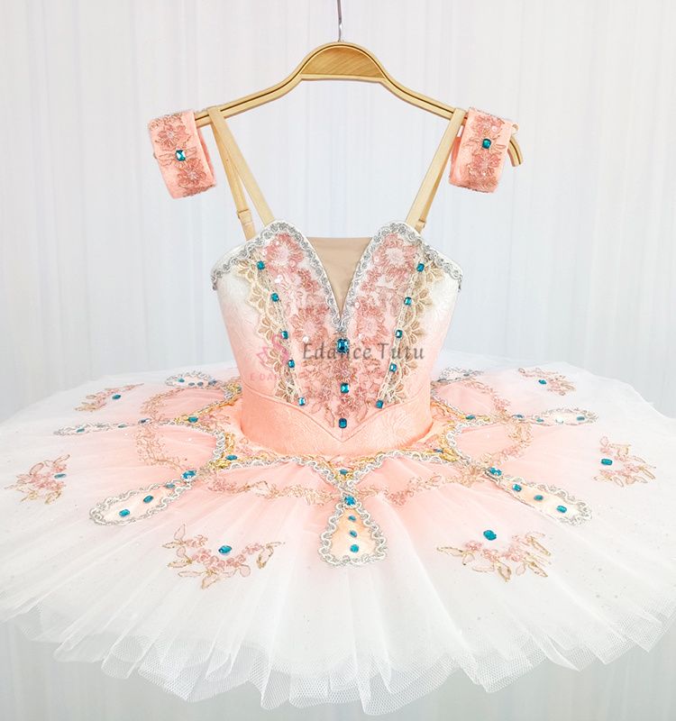 Pink Gradient Color Ballet Professional Tutu Royal Blue Plastic Drill #T0329
