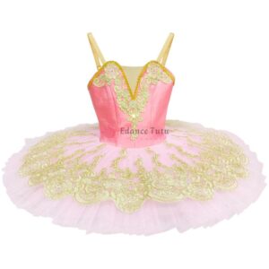 Pancake Beautiful Pink Ballet Tutus For Adult Golden Trims Recommend #T0342