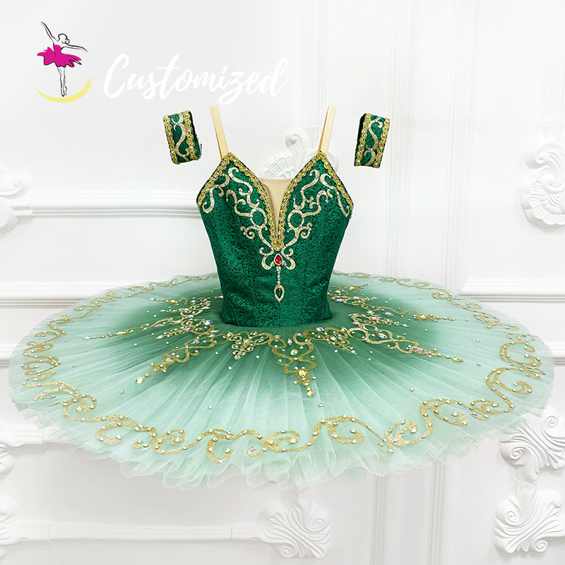 Professional Ballet Tutu for Esmeralda Ombre Green Color Ballet Costume for Paquita, Raymonda